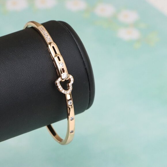 Rose Gold Bangle with Crystal Heart Centerpiece, Elegant Bracelet, XPBL0601 - Picture 8 of 12